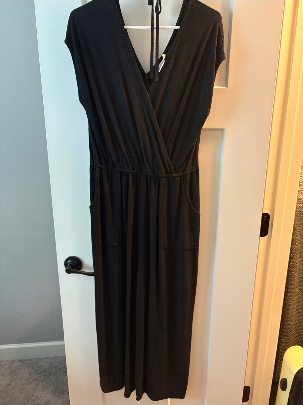 Universal Thread Black V‑neck Wrap Jumpsuit with Pockets
